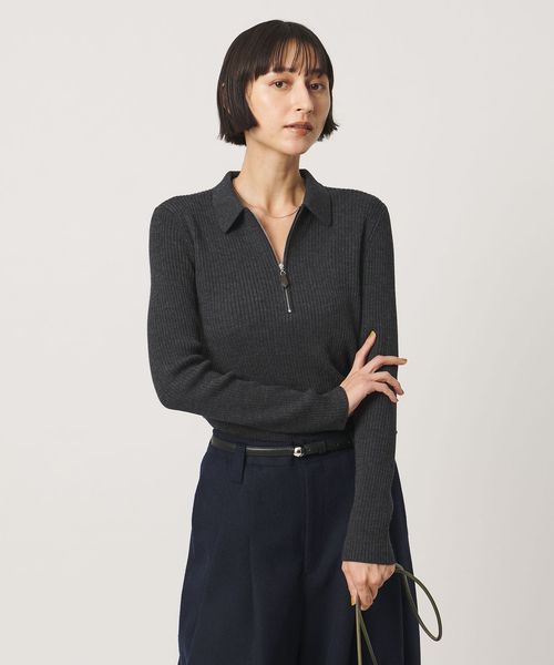 UNITED ARROWS/ウール リブ ジップ ポロニット/ニット / セーター
