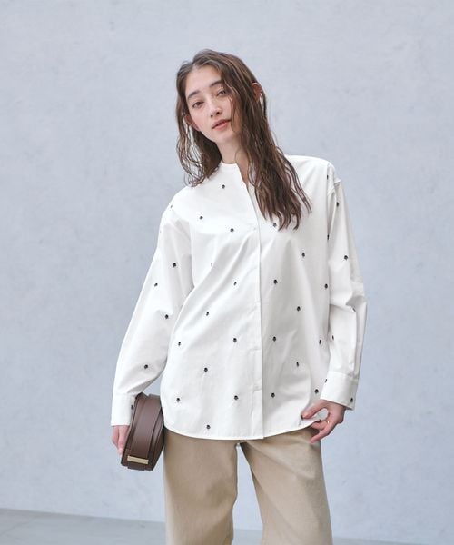 UNITED ARROWS/エンブロイダリーフラワー バンドカラー シャツ/シャツ / ブラウス