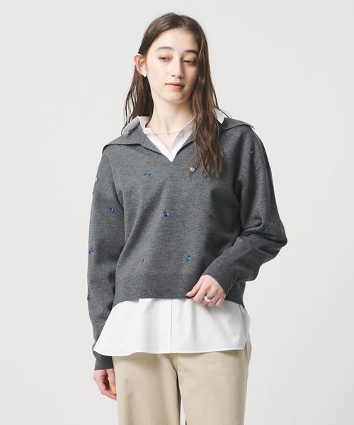 UNITED ARROWS/フラワー エンブロイダリー スキッパーニット/ニット / セーター