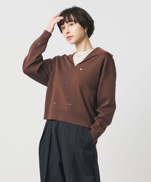UNITED ARROWS/フラワー エンブロイダリー スキッパーニット/ニット / セーター