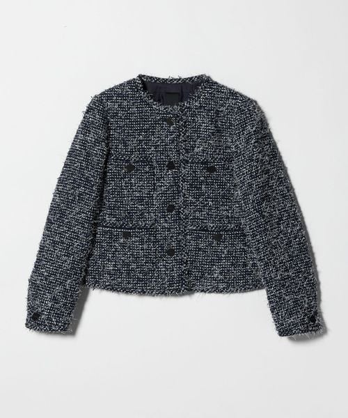 DOMELLE/＜DOMELLE＞ツイードライク ノーカラー ショート ジャケット/ノーカラージャケット