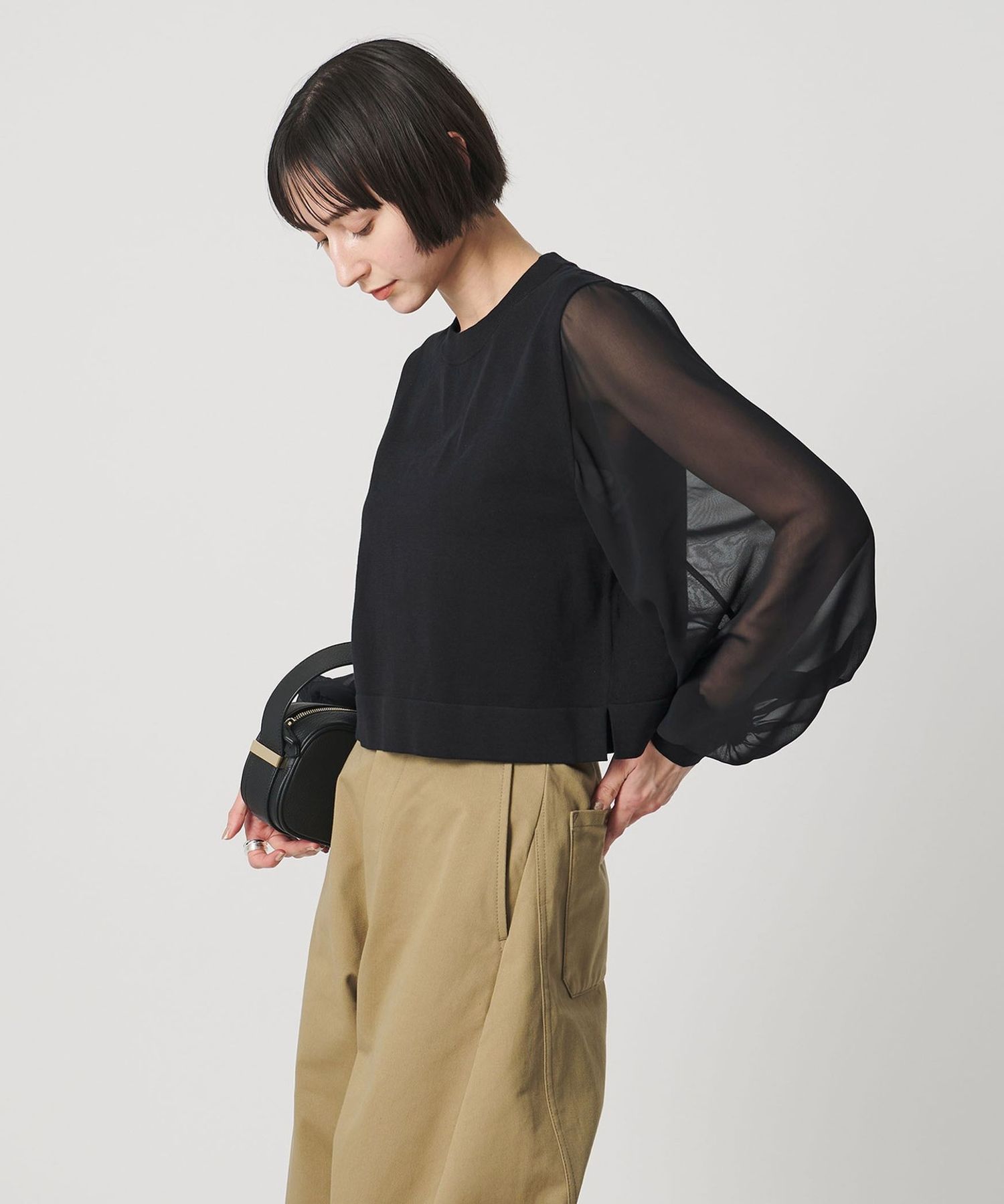 HYKE＞クロップド シアー ニット