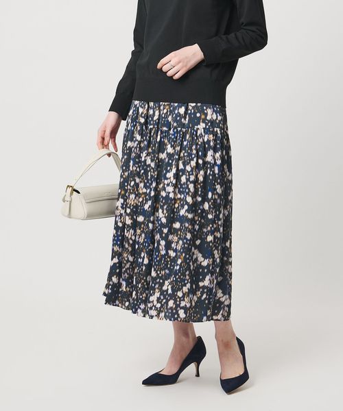 UNITED ARROWS/サテン フラワープリント スカート ‐ウォッシャブル‐/ミモレ / ロング