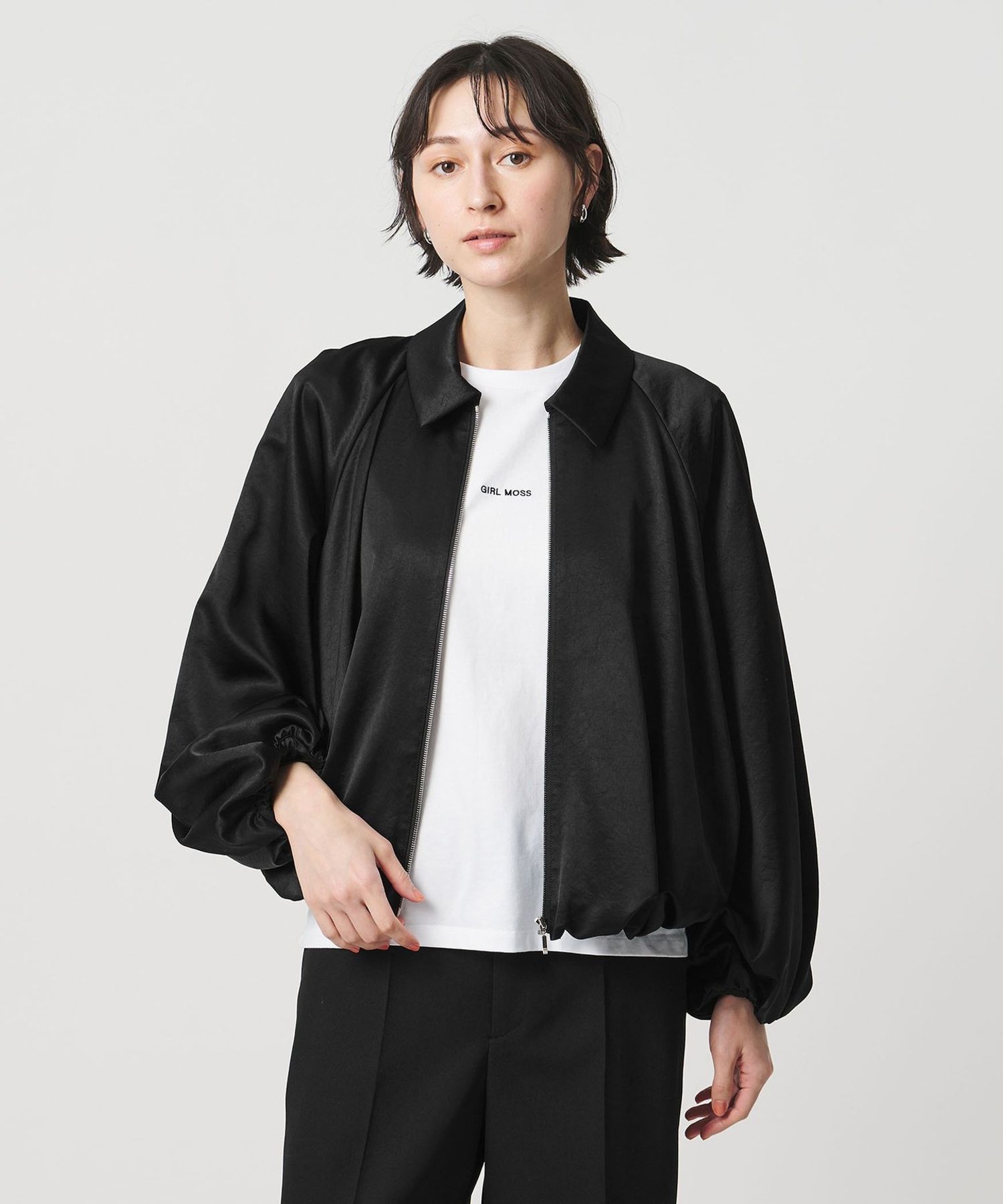 サテン ボリュームギャザー ブルゾン ‐ウォッシャブル‐
