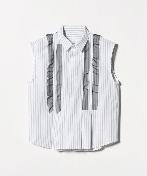 sacai/＜sacai＞フリル トリム ノースリーブ ストライプ シャツ/シャツ / ブラウス