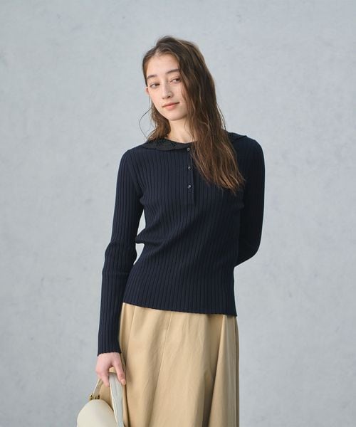 UNITED ARROWS/セーラー エンブロイダリー リブニット ‐ウォッシャブル‐/ニット / セーター