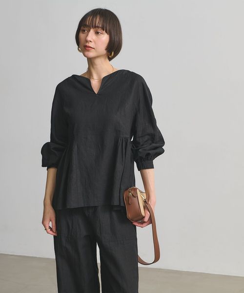 UNITED ARROWS/リネン スキッパー ペプラム ブラウス ‐ウォッシャブル‐/シャツ / ブラウス