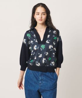 UNITED ARROWS/６分袖 プリント ニット コンビ シャツ ‐ウォッシャブル‐/シャツ / ブラウス