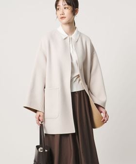 UNITED ARROWS/バイカラー リバー ミドルコート/ノーカラーコート
