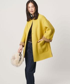 UNITED ARROWS/バイカラー リバー ミドルコート/ノーカラーコート
