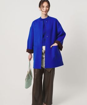 UNITED ARROWS/バイカラー リバー ミドルコート/ノーカラーコート