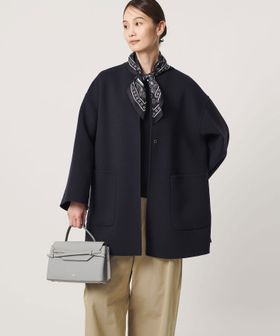 UNITED ARROWS/バイカラー リバー ミドルコート/ノーカラーコート