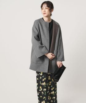 UNITED ARROWS/バイカラー リバー ミドルコート/ノーカラーコート