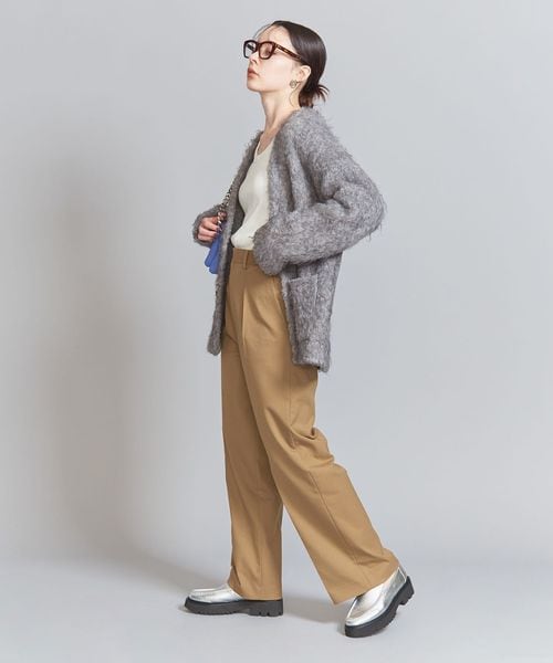 STAMP AND DIARY ウールソフトフランネルノータックストレートパンツ ネイビー 【ノータック】パンツ ウールフランネル スラックス