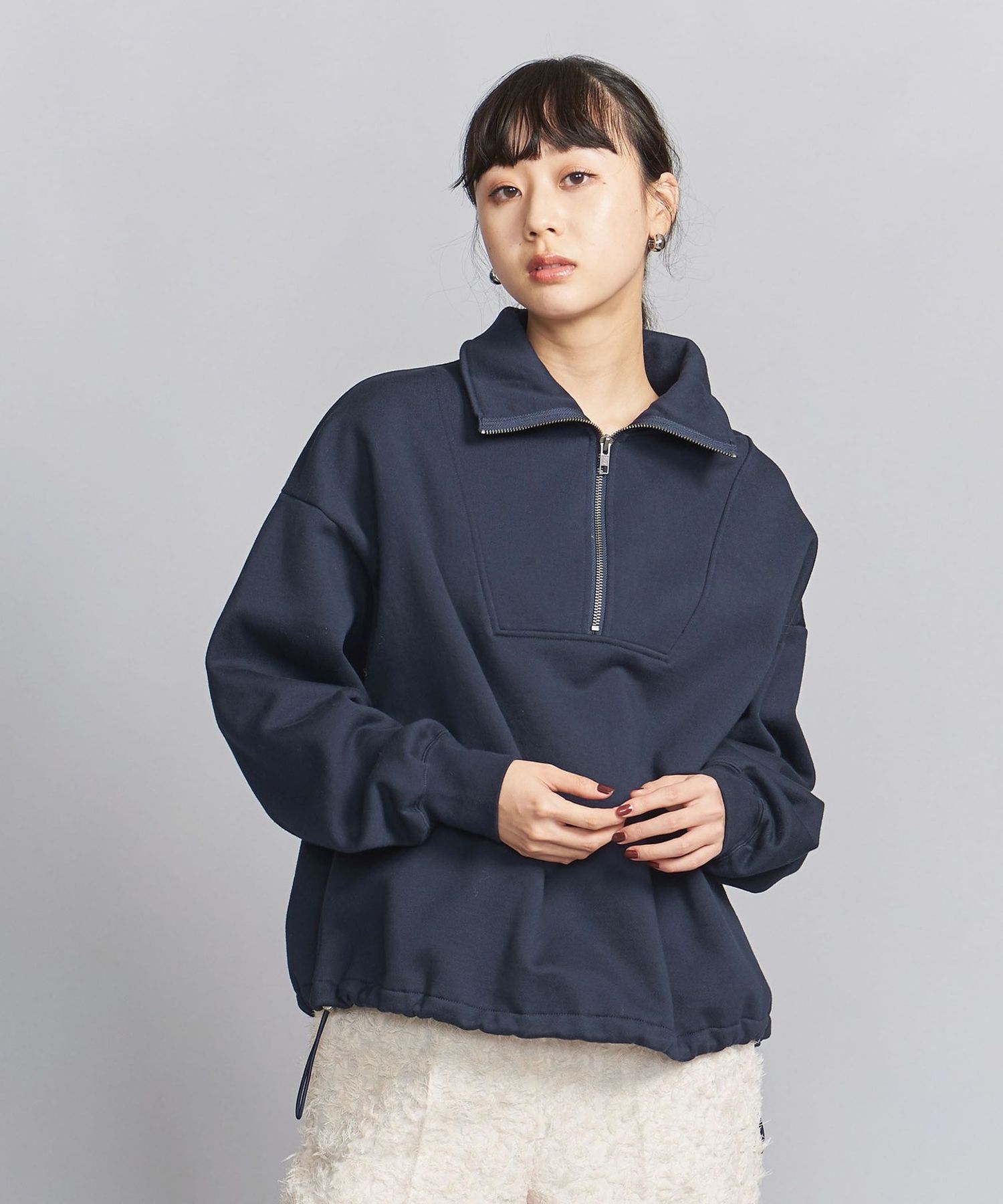 Cotton brushed lining half zip sweat pullover