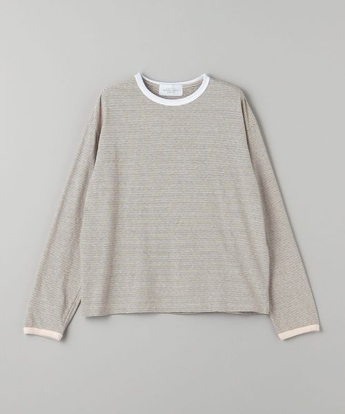 UNUSED＞ボーダーロングスリーブ Tシャツ/PINK BROWN