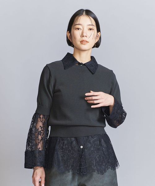 【まみー】BEAUTY&YOUTH コットンナイロンコイル ニット コットンナイロンコイル ニット プルオーバー ―ウォッシャブル―