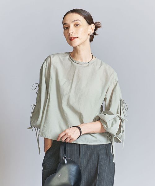 WEB限定】ナイロンコットン リボンスリーブブラウス -ウォッシャブル- 
