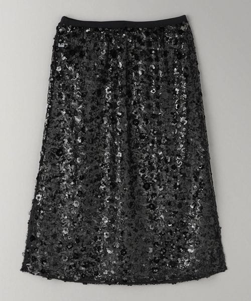 ビューティーアンドユース　スパンコールチュールスカート clear スカート スパンコールチュールロングスカート「フレア