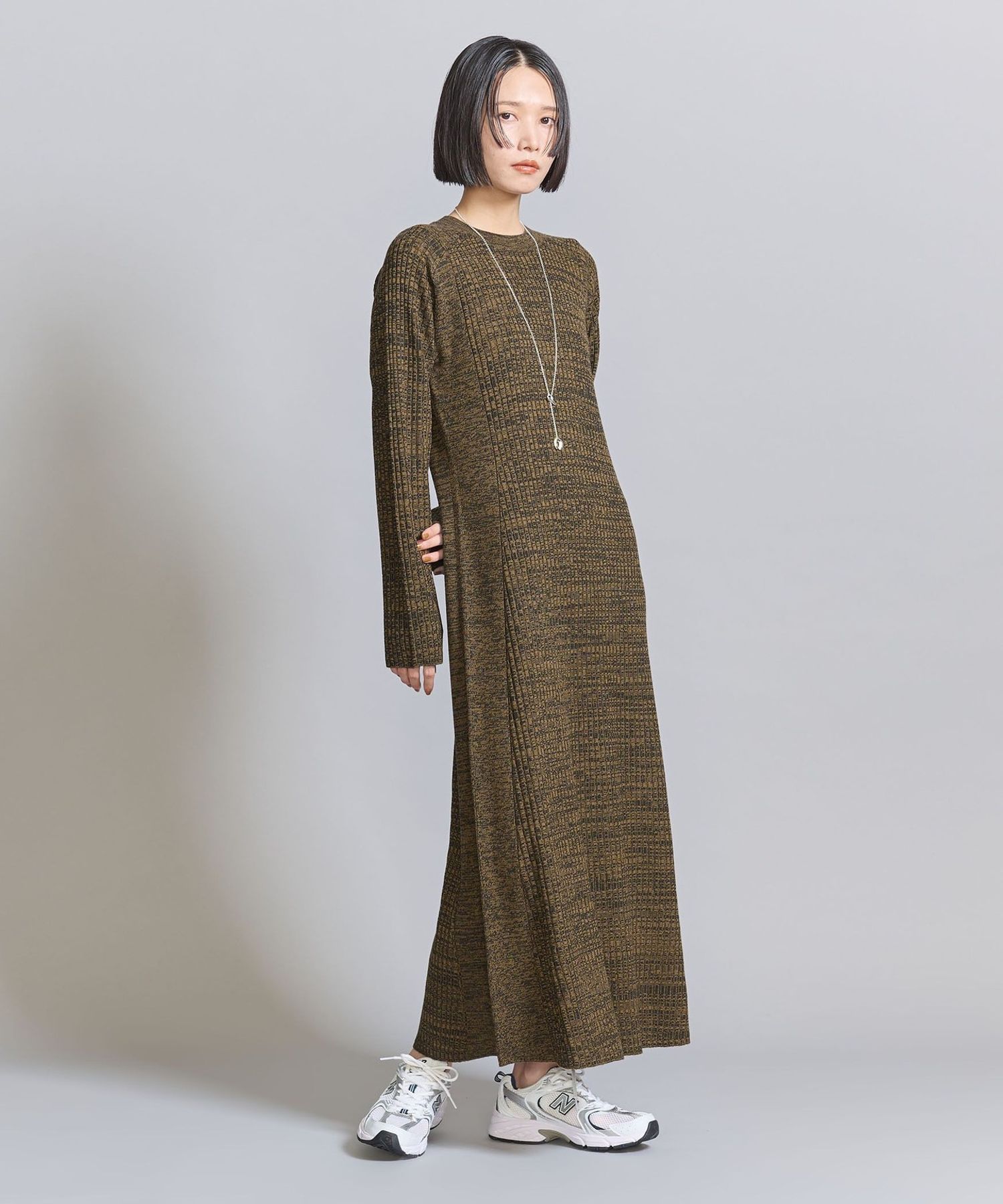 リブニット フレア ワンピース 