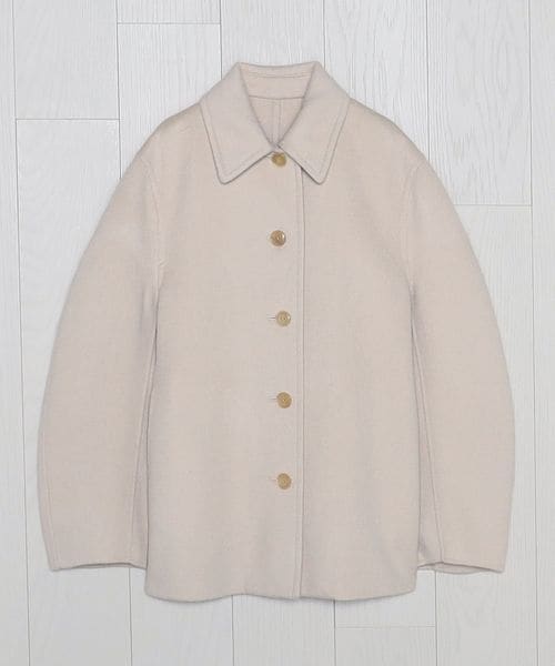 近年【美品✨】ユナイテッドアローズ ノーカラー ハーフコート カシミヤ混 L フラノ オープンカラー ハーフコート
