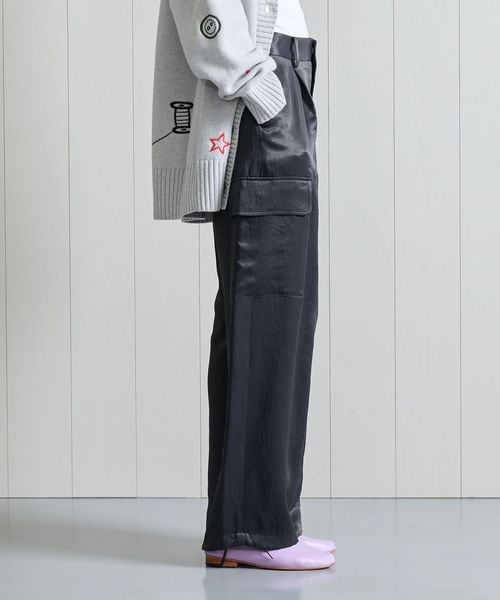 H＞アセテートサテンミリタリーパンツ