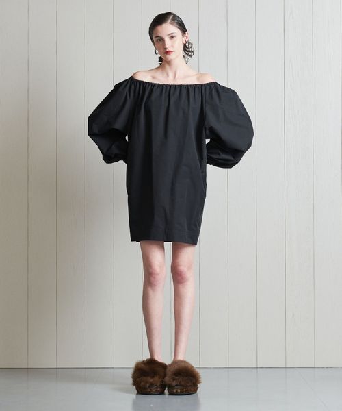 H＞コットンナイロンタフタ パフスリーブドレス 