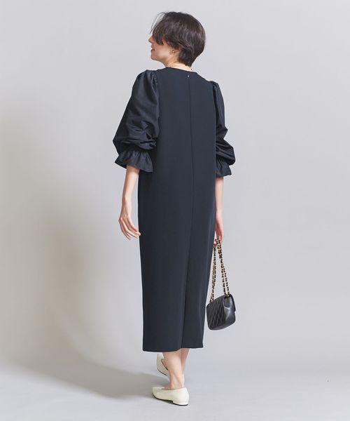 BEAUTY&YOUTH ボリュームスリーブワンピース　黒　BLACK コンビボリュームスリーブ ワンピース