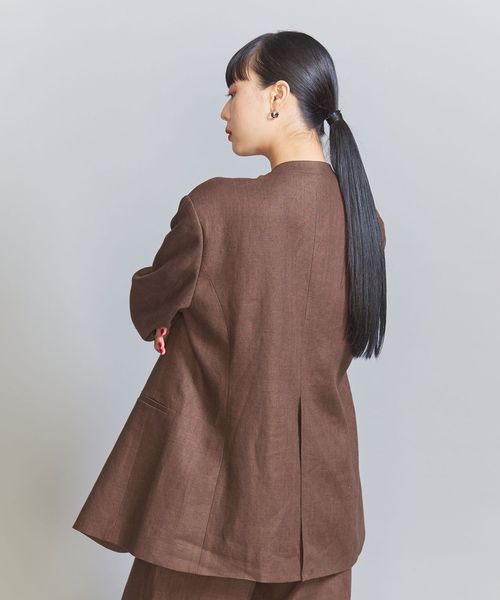 UNITED ARROWS ノーカラージャケット ベージュ リネン100 極美品 ノーカラージャケット（ベージュ）｜ユナイテッドアローズ公式