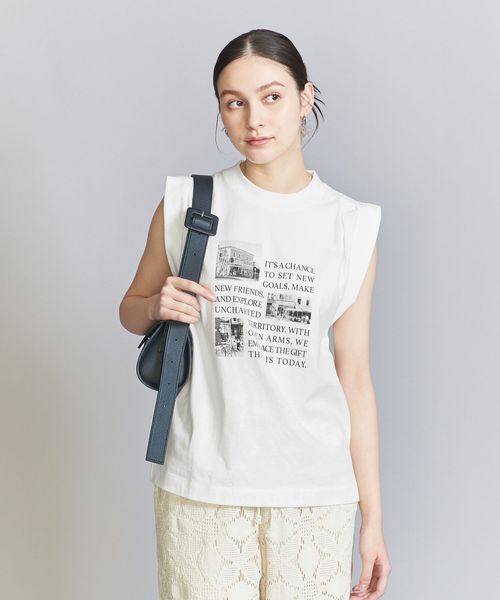 168・黒白四角 別注】＜＋81BRANCA＞ロールアップ フォトTシャツ