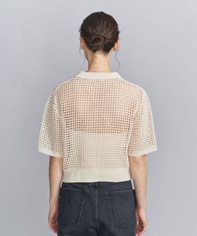 Mesh polo knit short sleeve cardigan