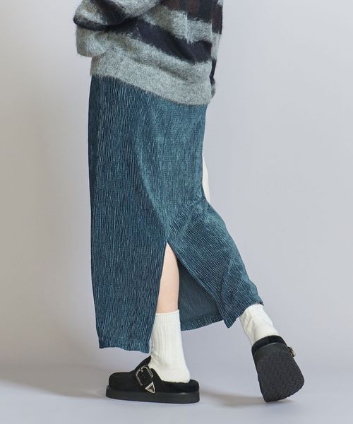 BEAUTY&YOUTH/ベロアプリーツ バックスリットスカート―ウォッシャブル―/ミモレ / ロング