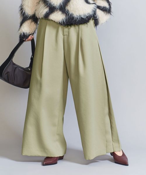 BEAUTY&YOUTH/ポリエステル サイドプリーツワイドパンツ ―ウォッシャブル―/イージーパンツ