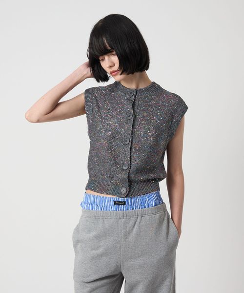 UNITED ARROWS◆ニットベスト(厚手)/--/モヘア/PNK/スパンコール モヘヤ スパンコール ベスト