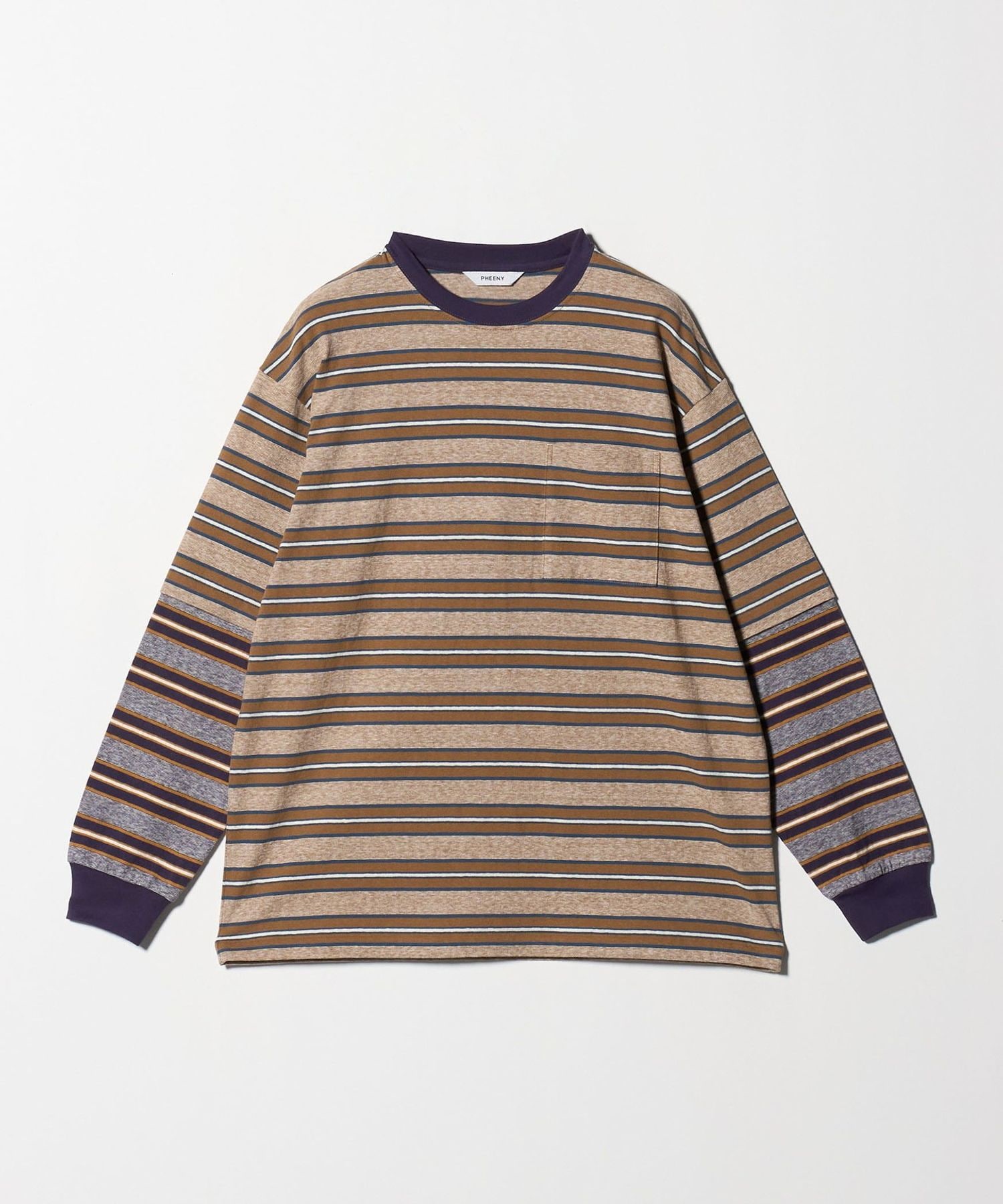 PHEENY beauty&youth 別注 ロンT ブラック PHEENY＞マルチボーダー レイヤードロングスリーブ カットソー