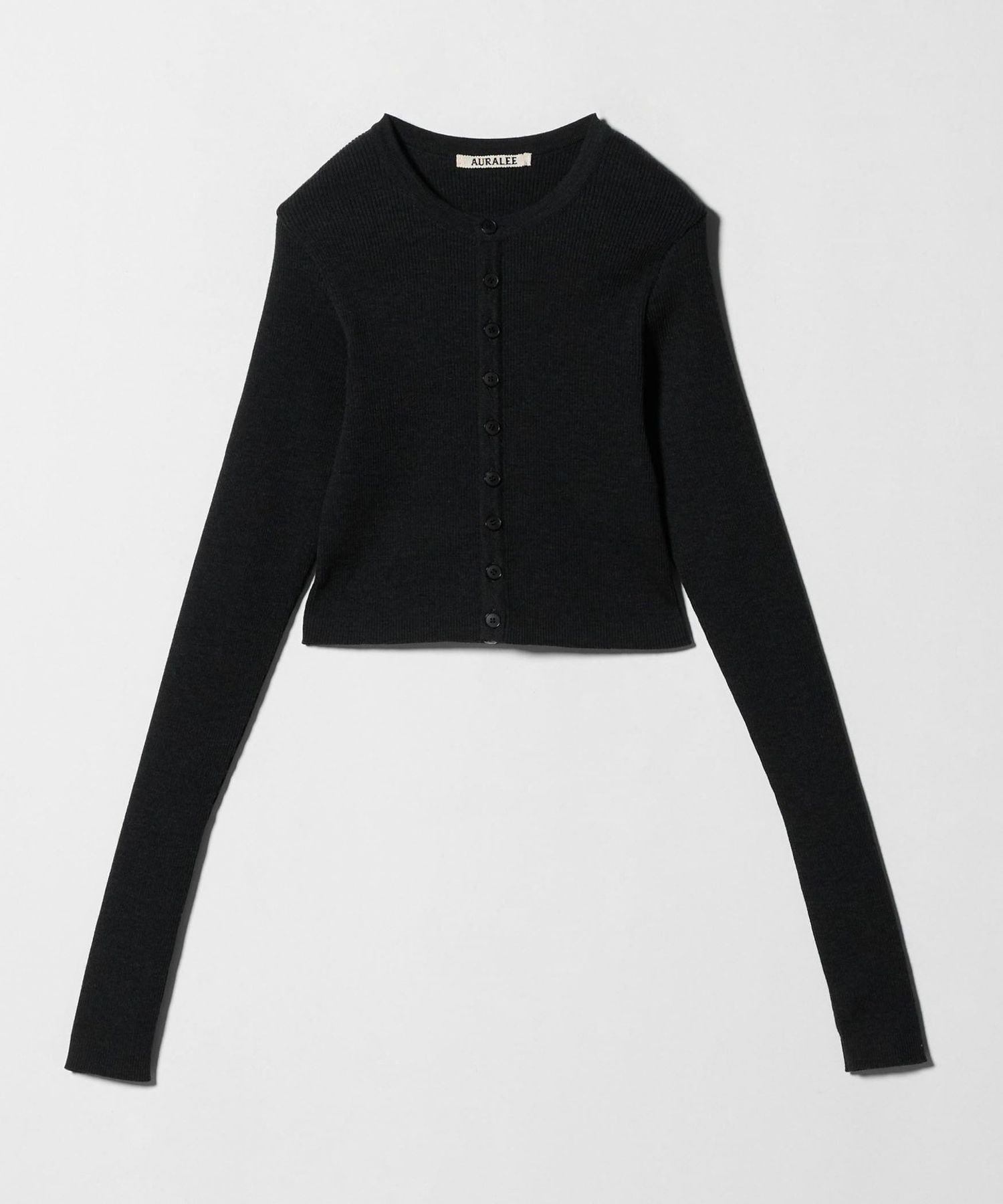 AURALEE コットンハイガーゼリブニットクロップドクルーネック　カーディガン AURALEE＞HIGH GAUGE RIB KNIT SHORT CARDIGAN/カーディガン