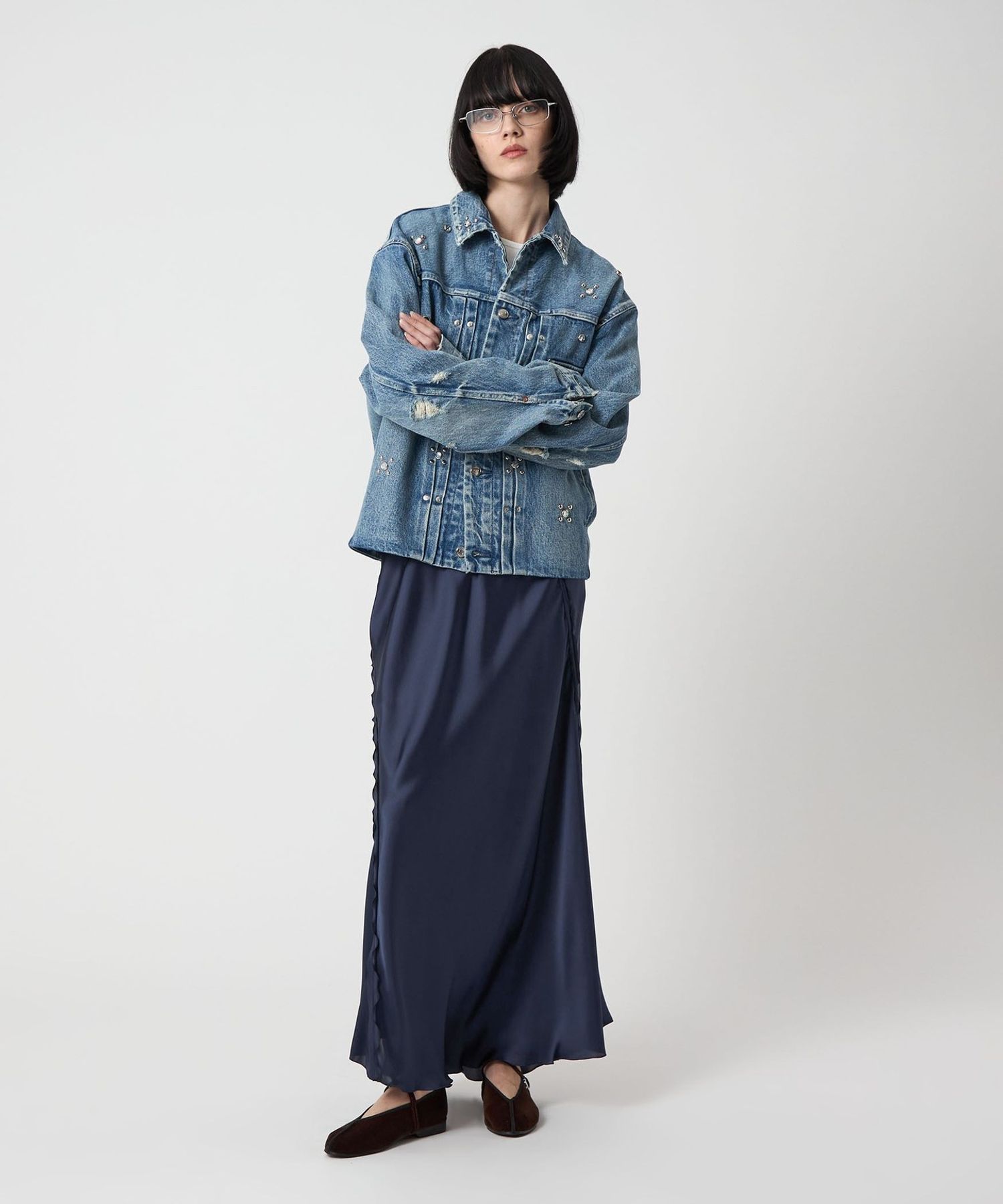 H＞サテンバイアス ロングスカート