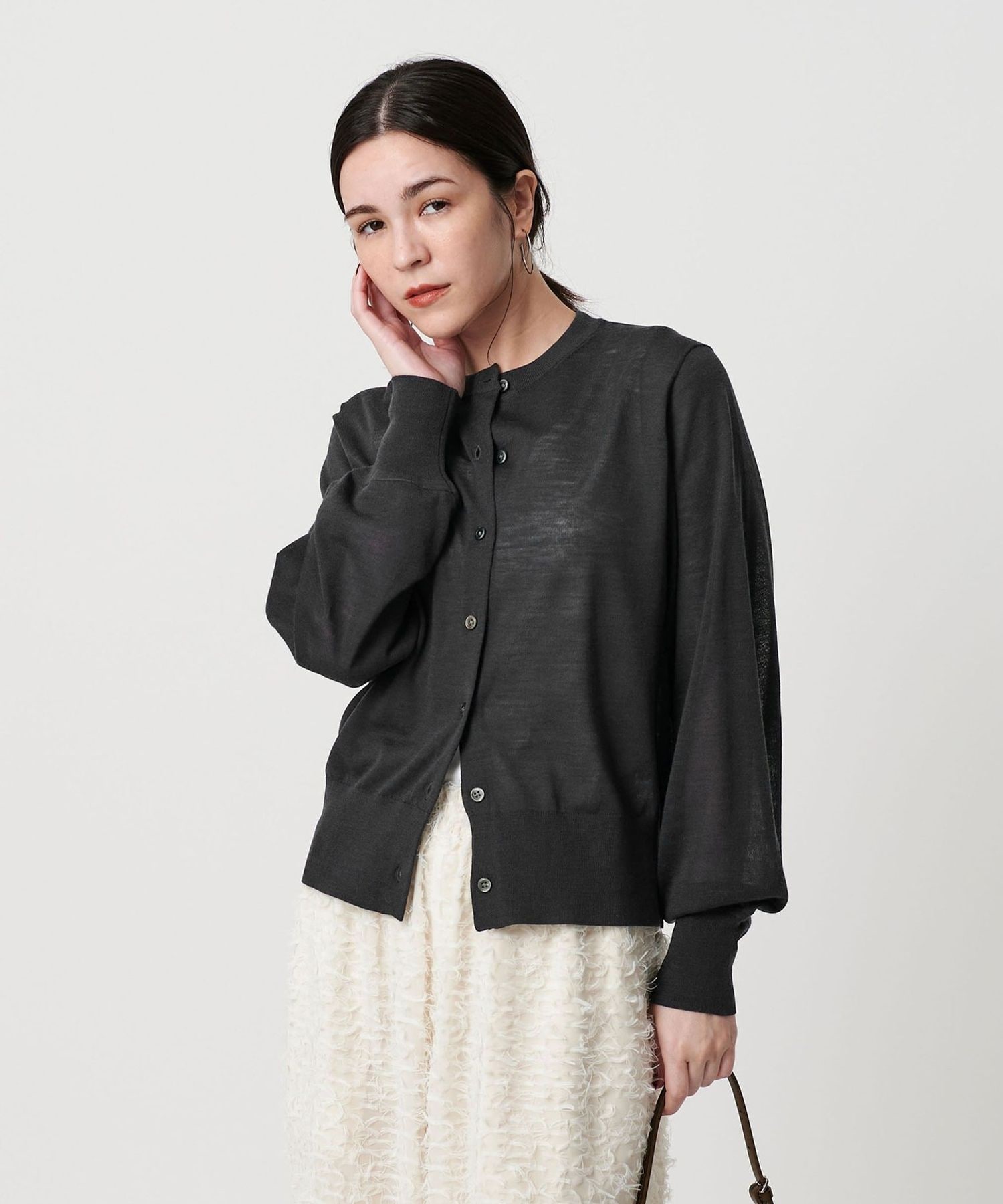 【美品】UNITED ARROWS & SONS カーディガン　BLACK ウールナイロン シアーカーディガン