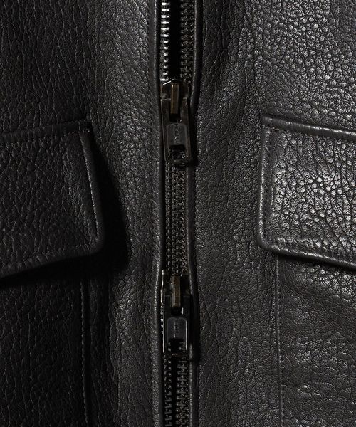 H ビューティアンドユース シュリンクレザー ブルゾン Black/Mサイズ H＞シュリンクレザー ブルゾン