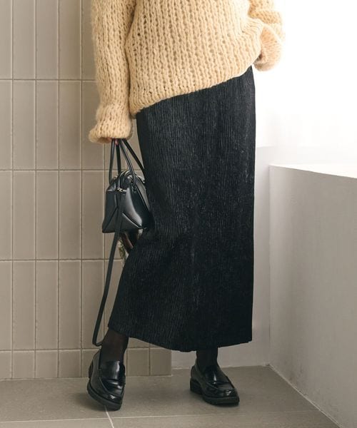 BEAUTY&YOUTH/ベロアプリーツ タイトスカート ウォッシャブル/ミモレ / ロング