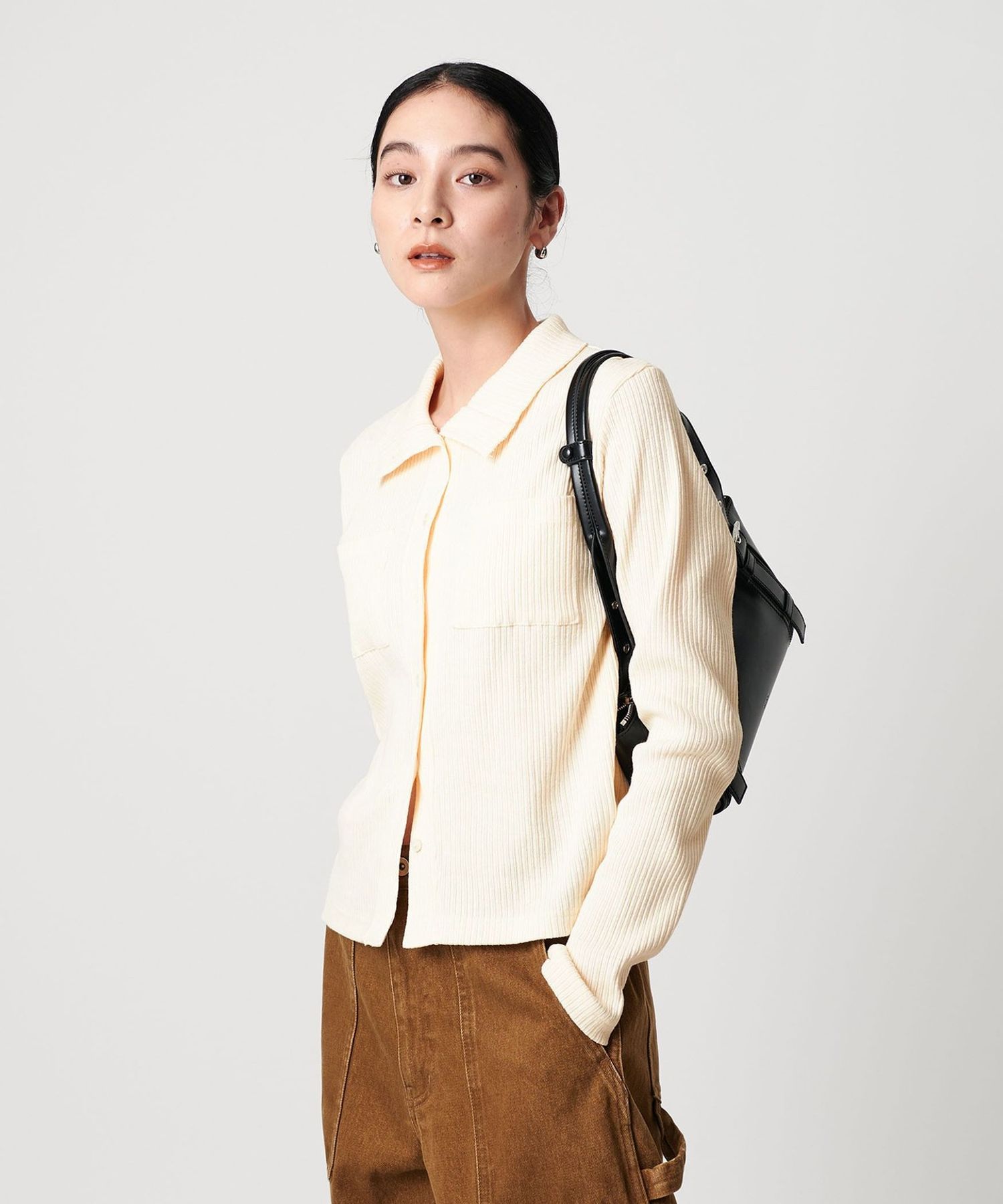 UNITED ARROWS カーディガン　ホワイト コットン リブハイネックカーディガン ウォッシャブル