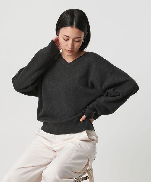 BEAUTY&YOUTHソフトコットン Vネック スムース ニットプルオーバー ソフトコットン Vネック スムース ニットプルオーバー