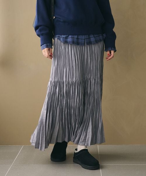 BEAUTY&YOUTH/ポリエステル チンツプリーツ スカート/ミモレ / ロング