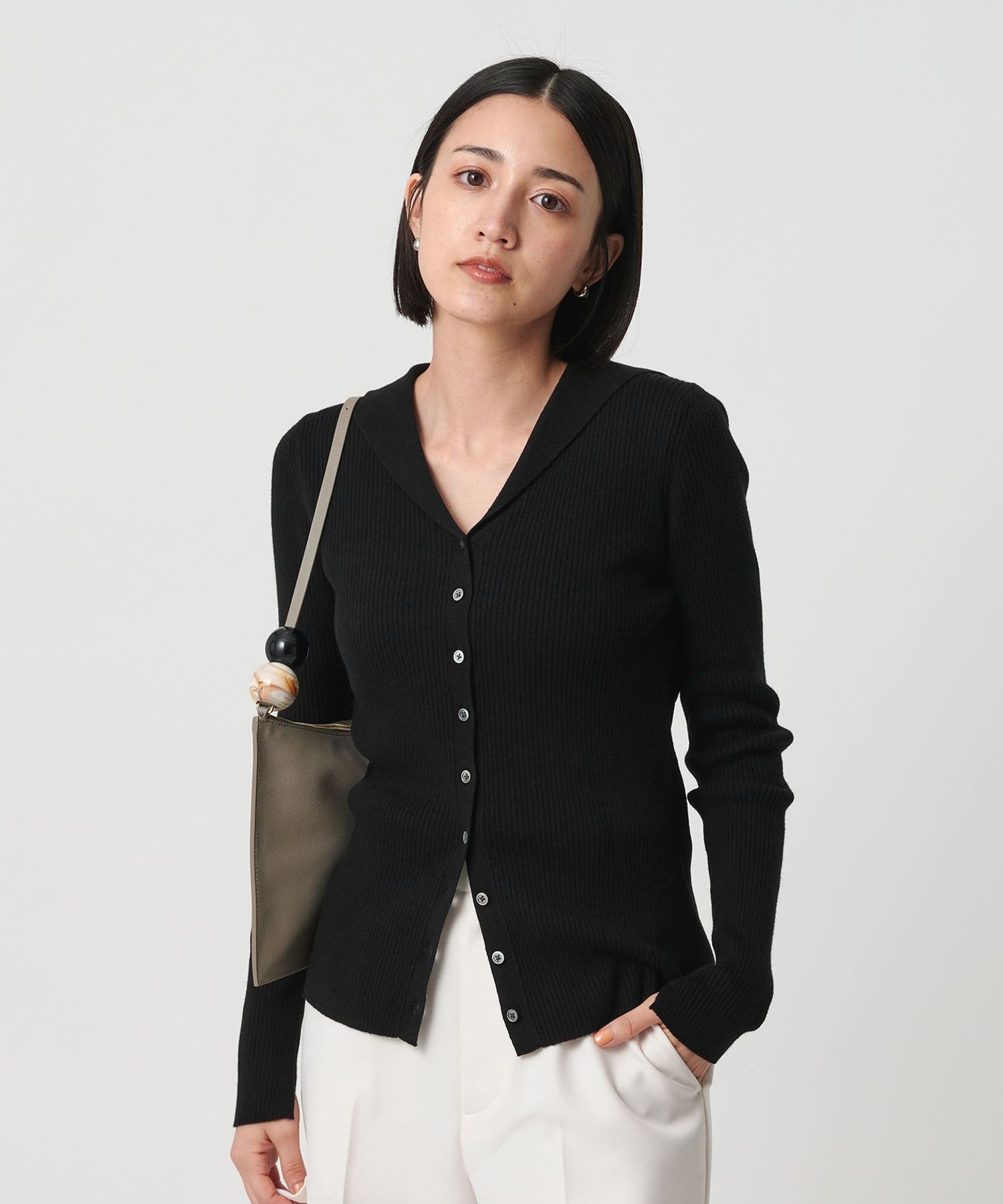 【 PEAK】【BEAUTY&YOUTH】コンフォートカーディガン♪ コットンカシミヤ リブセーラーカラー カーディガン ウォッシャブル