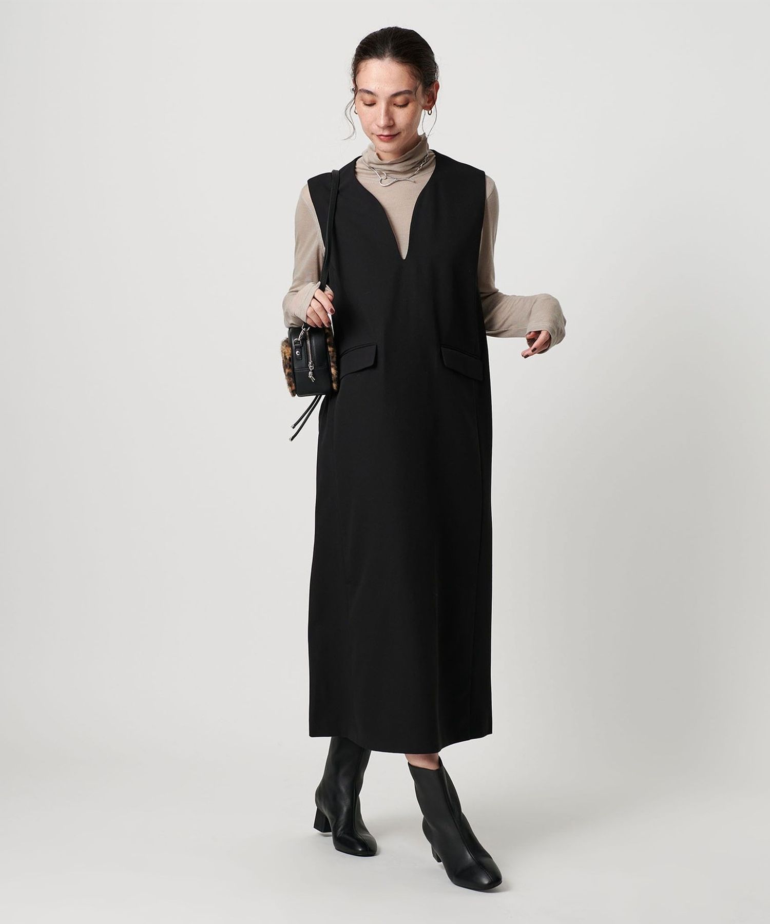 WEB限定】ドレープツイル キーネックワンピース ウォッシャブル
