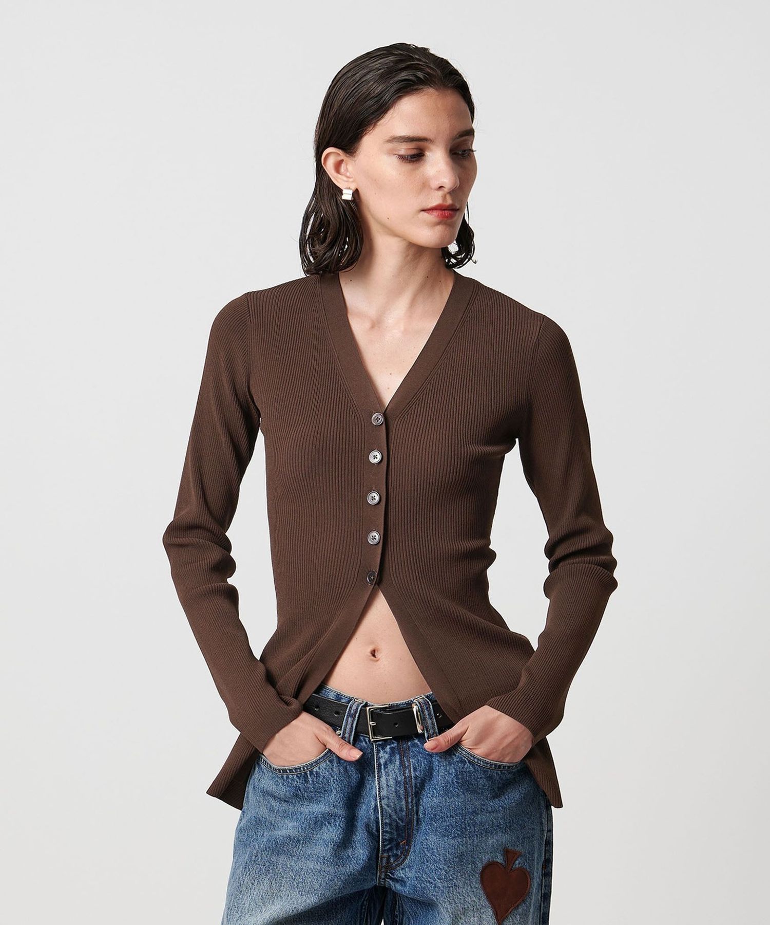 H BEAUTY&YOUTH リブVネックカーディガン　2025 今期 1600025F1444_x1_c102.jpg