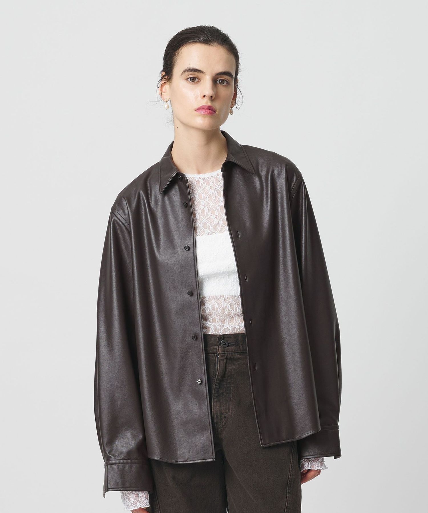 【HY】レザーシャツ H＞レザーライク シャツ