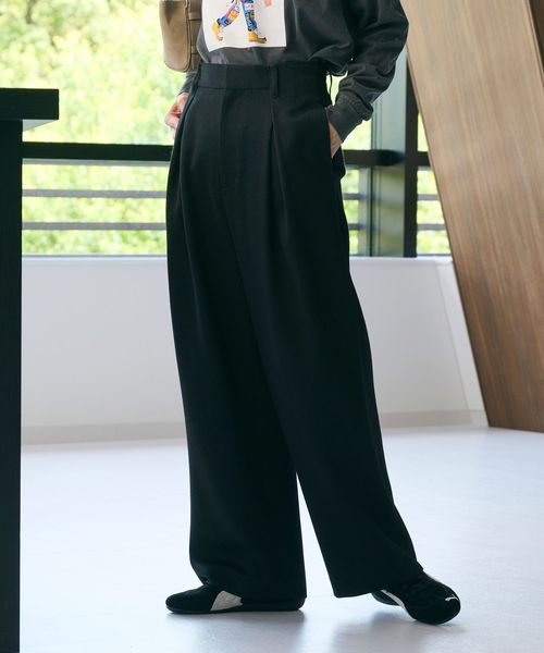 BEAUTY&YOUTH/ツイードライク バックゴムワイドパンツ ウォッシャブル/イージーパンツ