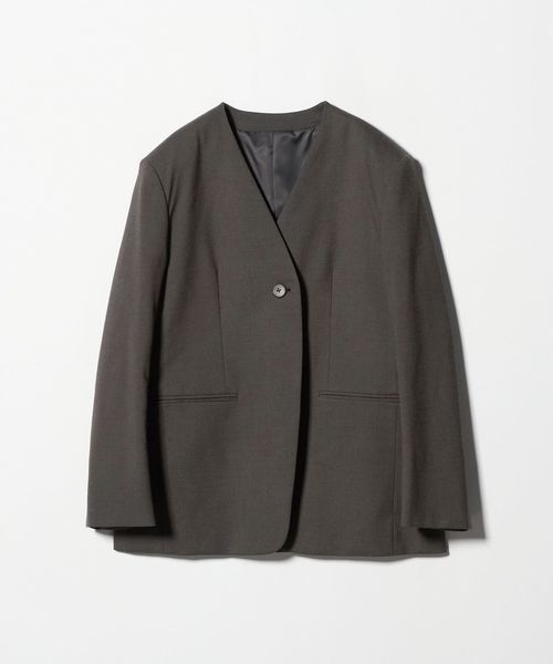 【値下げ】BACCA レーヨンポリエステルリラックスノーカラージャケット ポリエステルレーヨン リラックスノーカラージャケット