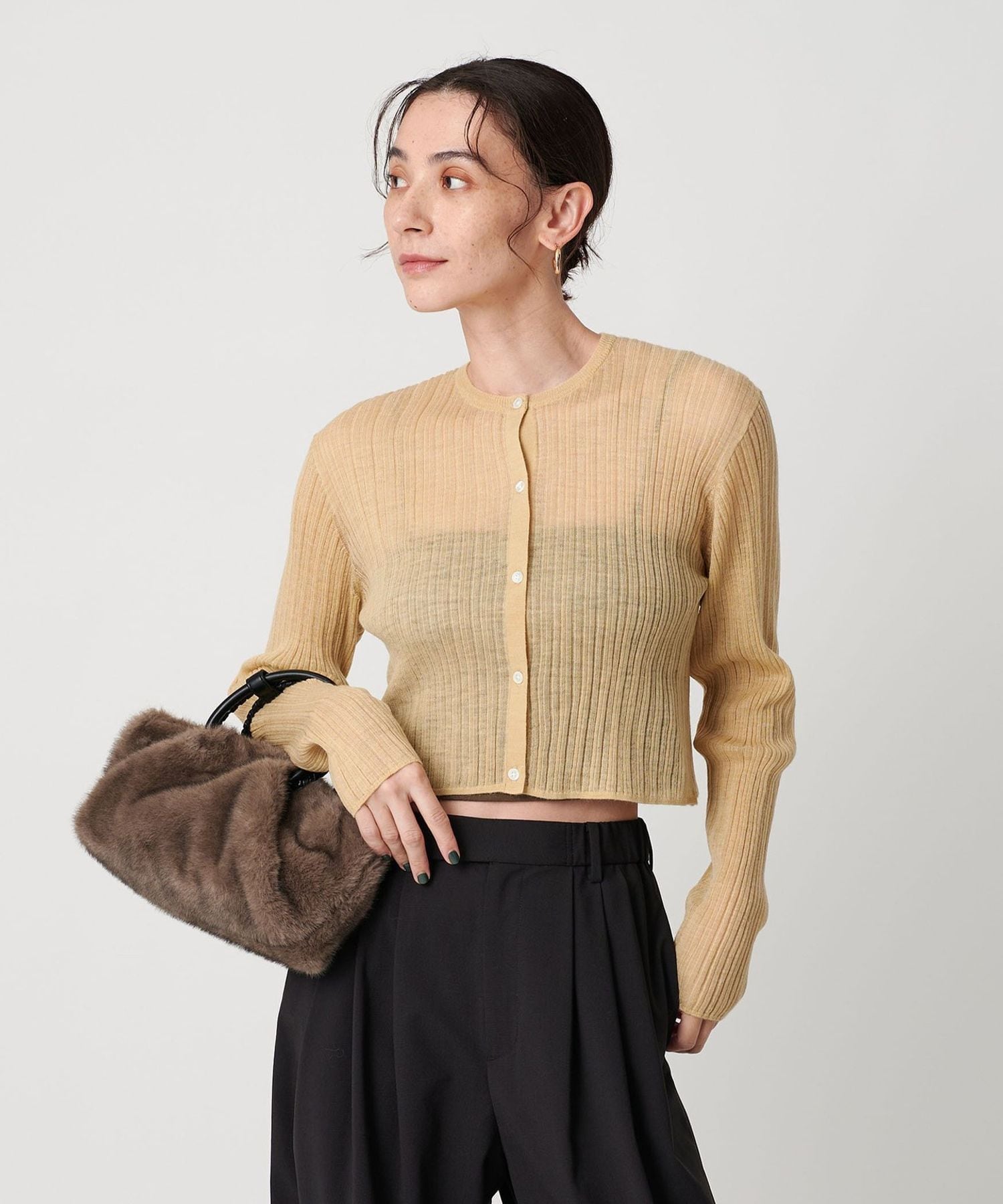 アルパカブレンド ランダムリブカーディガン